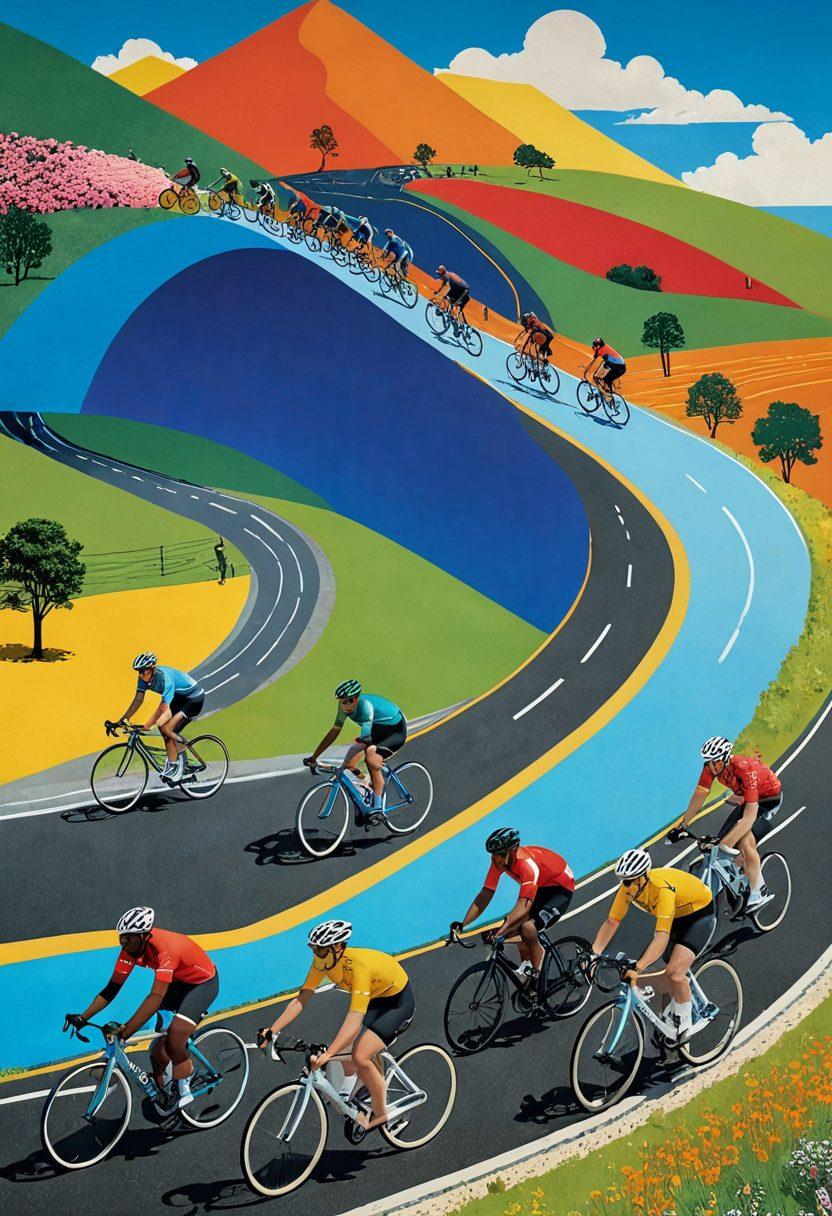 A collage showcasing diverse cyclists on various bikes, transitioning from classic vintage models to sleek performance-oriented designs. Include a scenic backdrop of a winding road and a clear blue sky to evoke a sense of adventure. Incorporate elements representing insurance, like shields or documents, subtly integrated into the scene. Emphasize diversity in cycling styles and cyclists. vibrant colors. 3D.